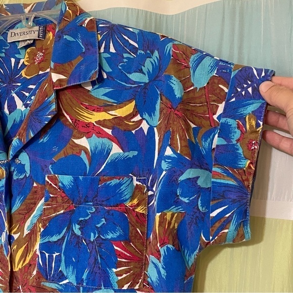 Vintage Hawaiian Shirt Button Down Blue & Brown Sz Small - Picture 3 of 10